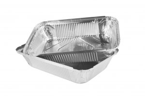 Foil trays for food on a white background
